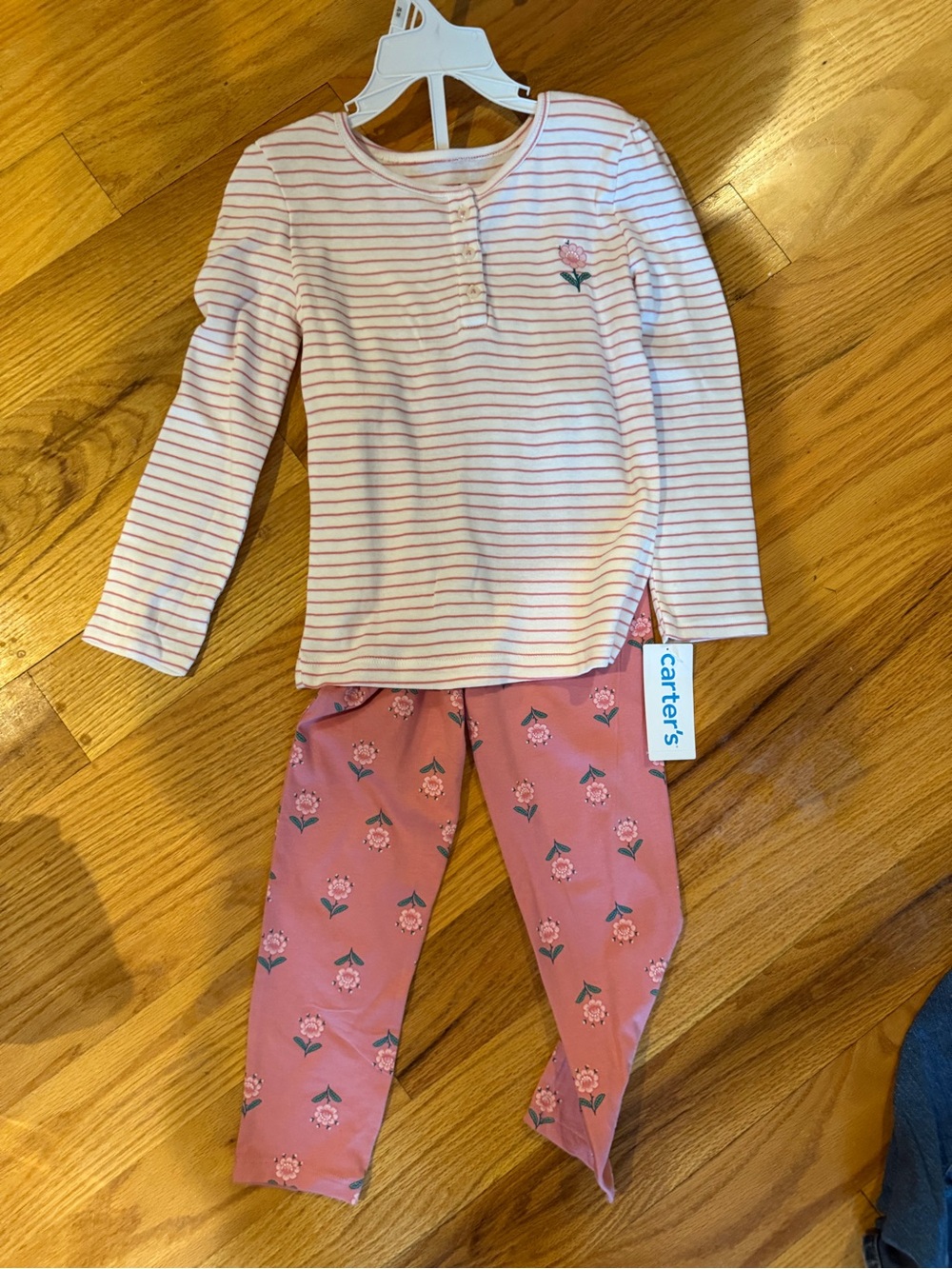 Carter's Pink Stripe Top with Rose Floral Leggings  Set